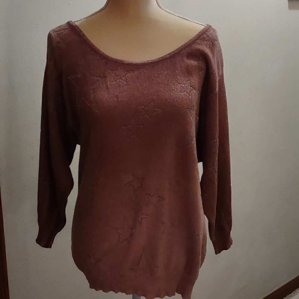 New Scandal Women's Size M Top Boho Ombre Dusty Rose Pink Metallic Star‎ Print